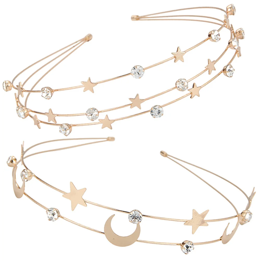 

2 Pcs Multi-layer Metal Headband Sparkling Bridal Hairband for Women Gold Headbands Wedding Bride Supplies Hair Accessories