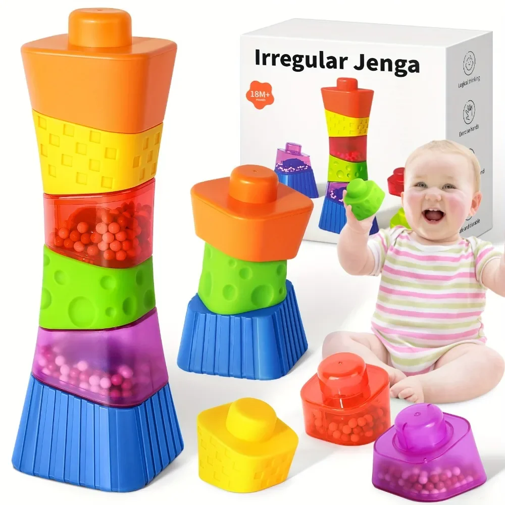 Décennie s empilables souples pour nourrissons et tout-petits, blocs colorés Montessori, échange de formes, jouet d'apprentissage précoce, 6 pièces par ensemble