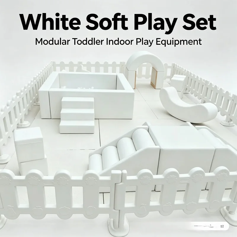White Soft Play Set Complete Package Safe PU Foam Kids Play Equipment with Climber Ball Pit for Toddler Party Rental Playground