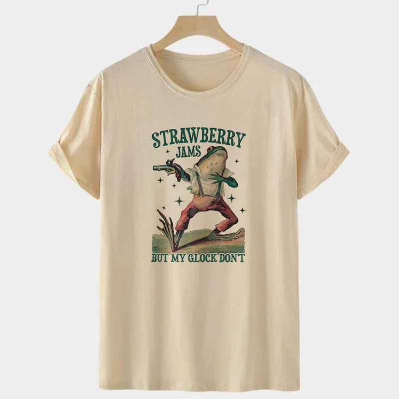 Dżemy truskawkowe śmieszne T-shirty modne słodkie Meme T Shirt kobiety Vintage żaba koszulki z nadrukami ubrania z krótkim rękawem