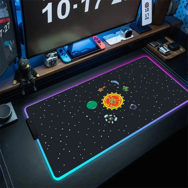 Mousepad RGB Anime Large Mouse Pad Xxl Outer Wilds Backlight Gamer Keyboard Mat Pc Accessories Desk Protector Gaming Mice Mats