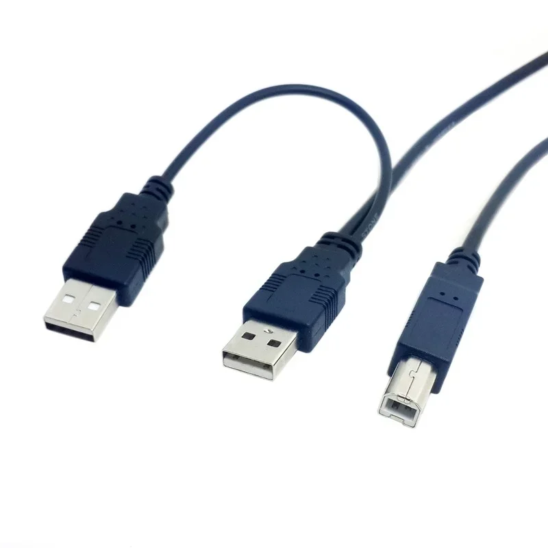 USB 2.0 A Male To B Male AM-BM with Power Y Cable Dual Double USB A To Single Printer USB B for Portable HDD Enclosure 80cm