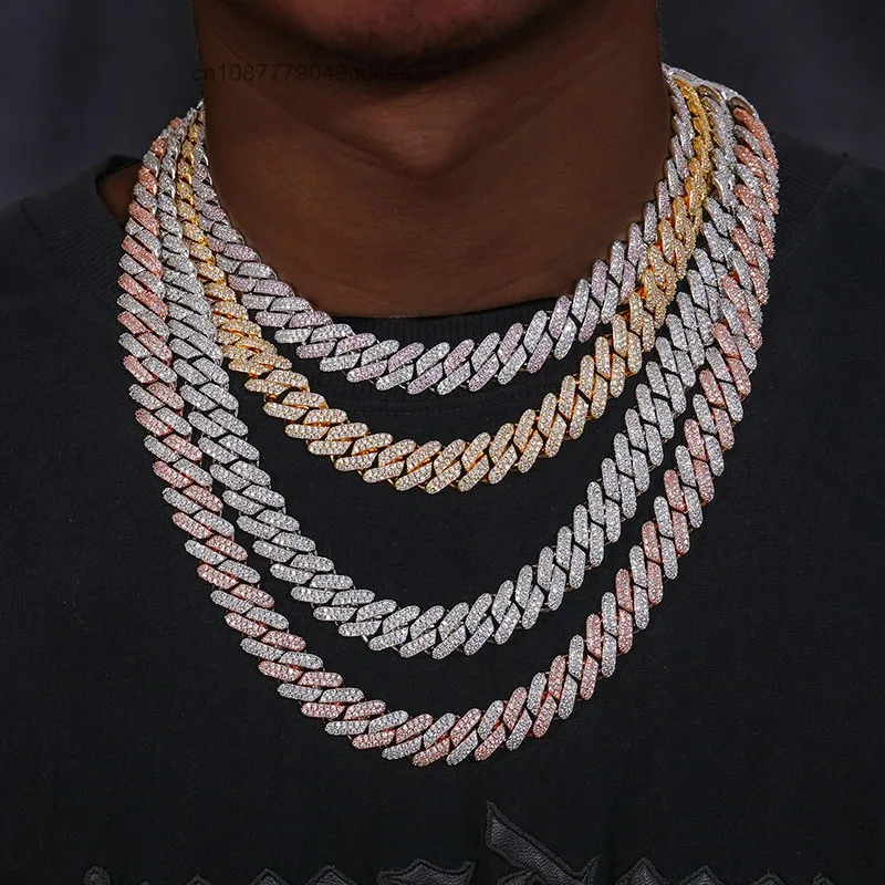 Jewelry TUHE 14mm 2 Rows Real Gold Plated S925 VVS Moissanite Pass Diamond Tester Cuban Link Chain Necklace..