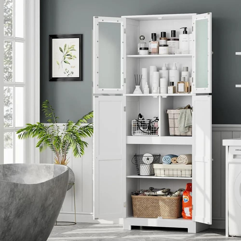 Bathroom Storage Cabinet with Glass Door, Kitchen Pantry Cabinet with Shelves for Bathroom, Kitchen, Laundry Room, Living Room