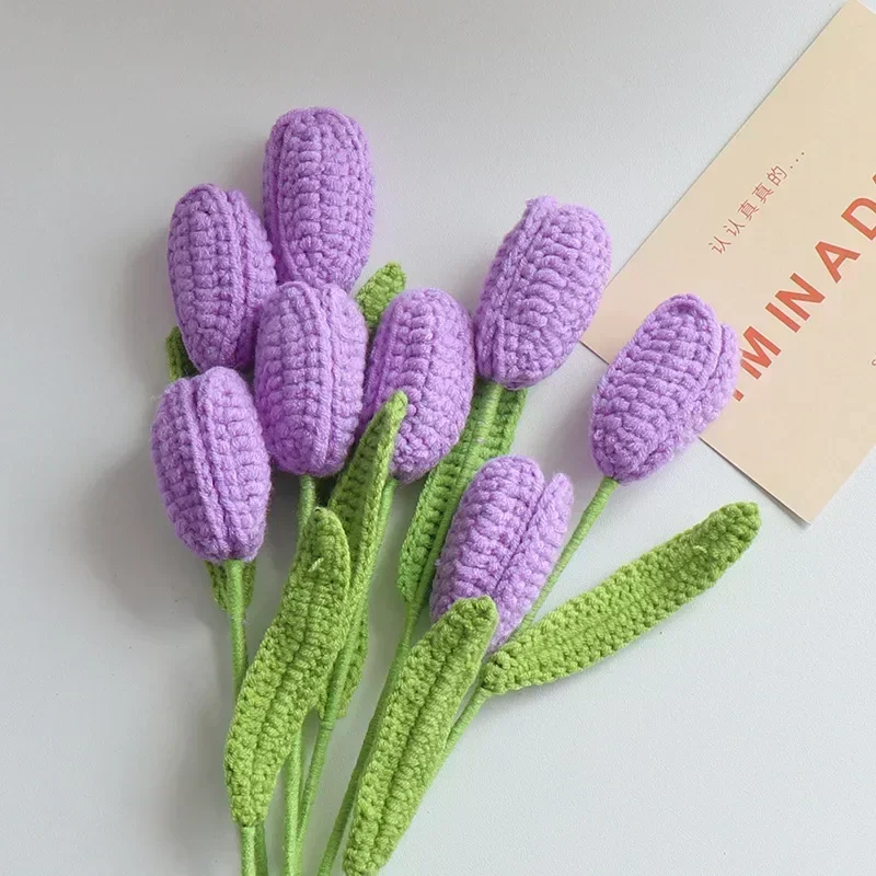 

1pc Colorful Artificial Tulips Crochet Flower, Faux Tulipanes Knitted Flowers, Fake Flowers Bouquet for Wedding, Party, Home Dec