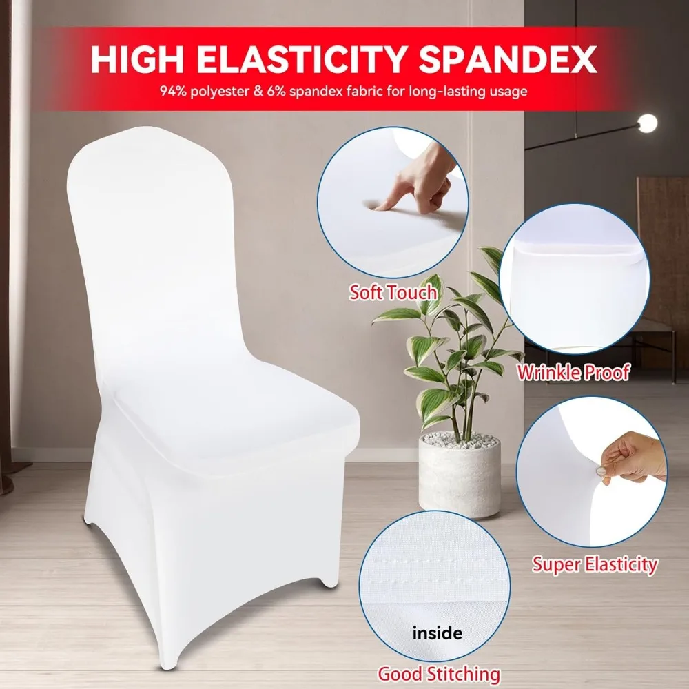 50 عبوة من أغطية الكراسي البيضاء المطاطية - أغطية ألياف لدنة من البوليستر عالي الجودة لحفلات الزفاف والحفلات والولائم وحفلات الطعام