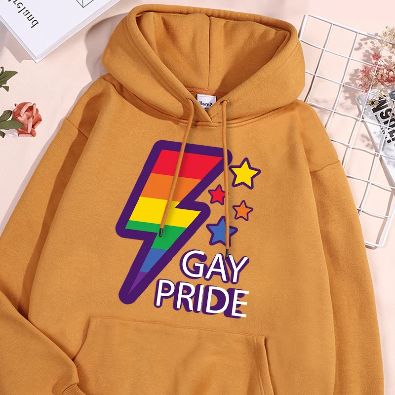 Rainbow Lightning Printed Mens Hoodies Vintage Causal Sweatshirts Fashion Versatile Sportwear Classic Comfortable Pocket Top