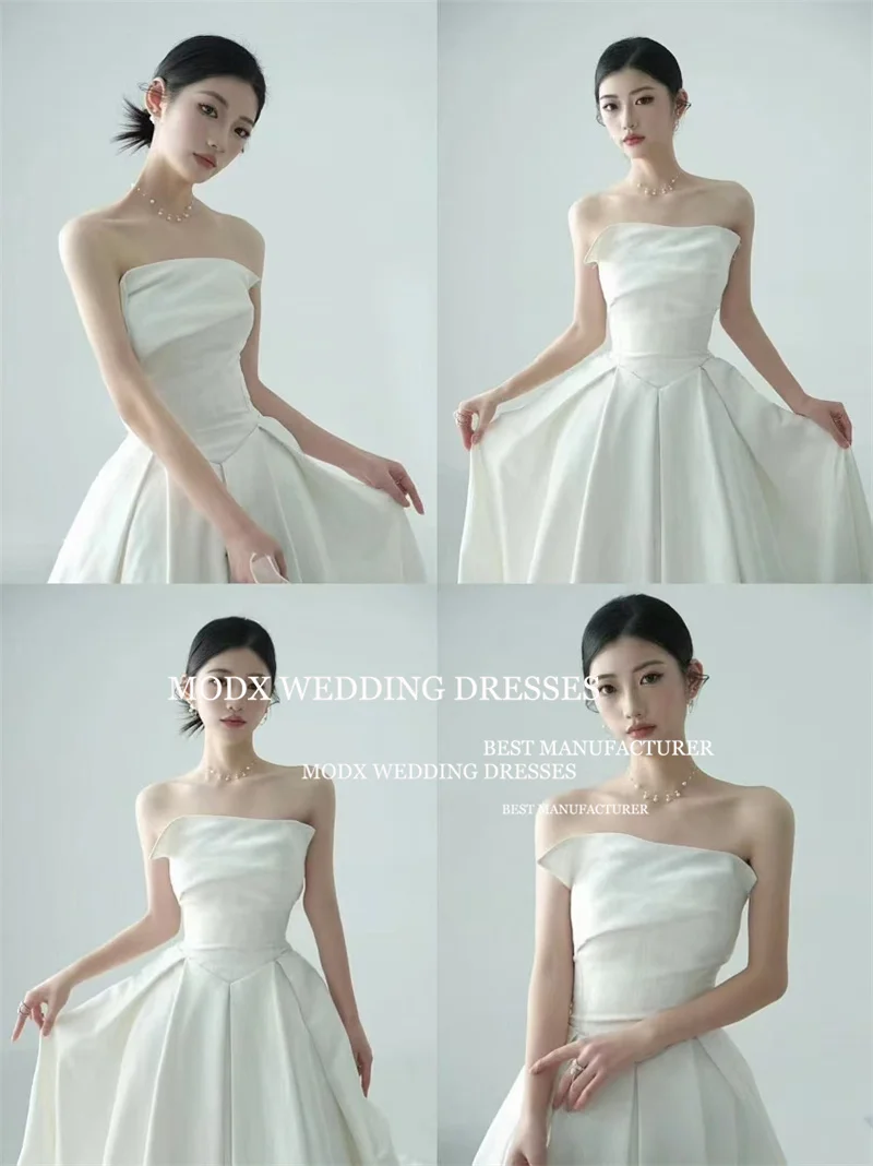MODX Simple Soft Satin A Line Wedding Dresses Corset Back Floor Length Bride Dress Plus Size Korea Photo shoot Customized