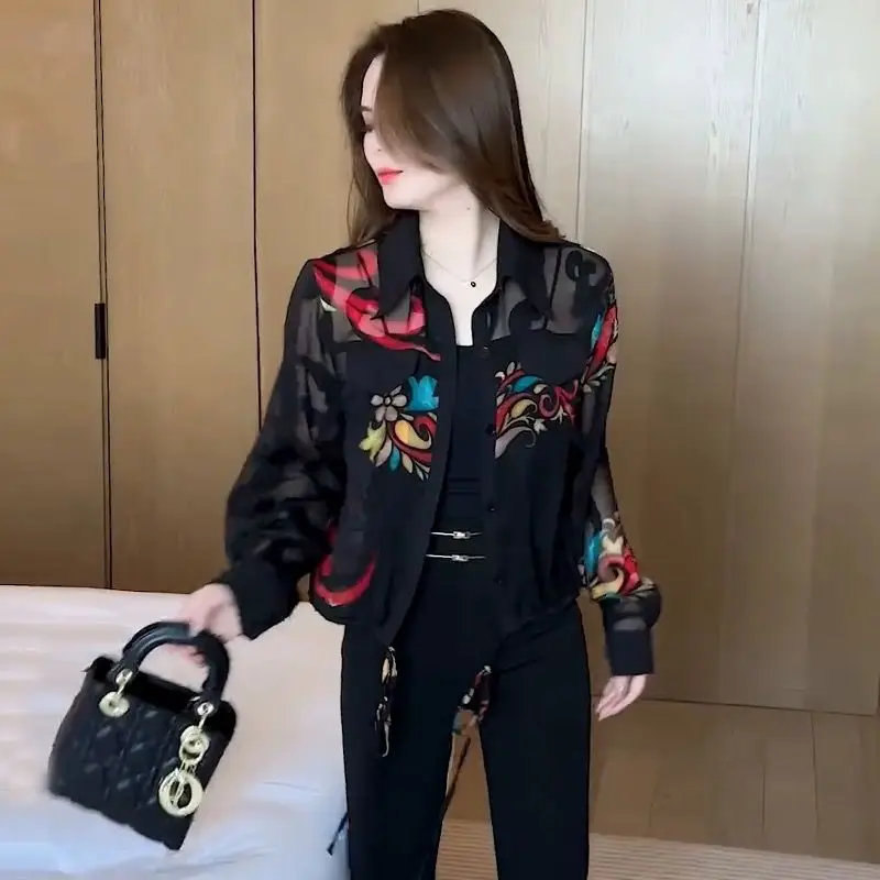 Print Blouse Jacket Women Long Sleeve Shirt Lightweight Design Stylish Tops Sun Protection Clothing Tops Mujer New