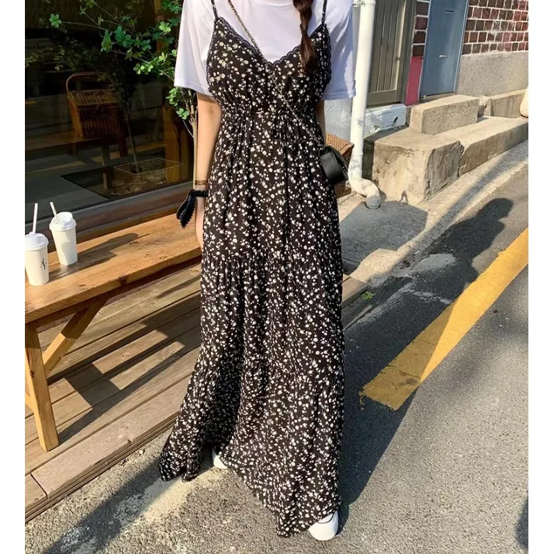 Süße Sle Floral Spitze Trim Lange Dr frauen Sommer Neue Haken Träger Kleid Pendeln Sle Frühling Herbst Geeignet
