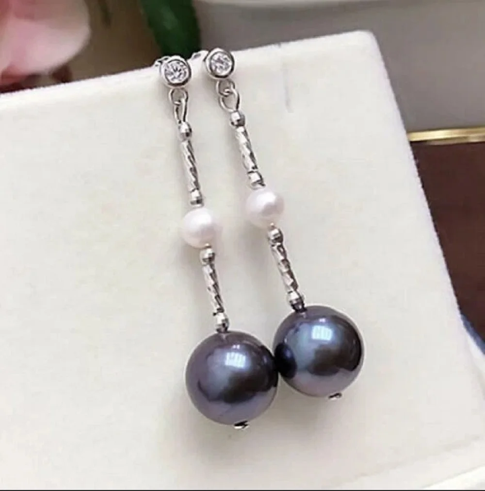 

Новые серьги AAAA 6-7+9-10 мм с натуральным белым жемчугом Южного моря и черным жемчугом 925s-