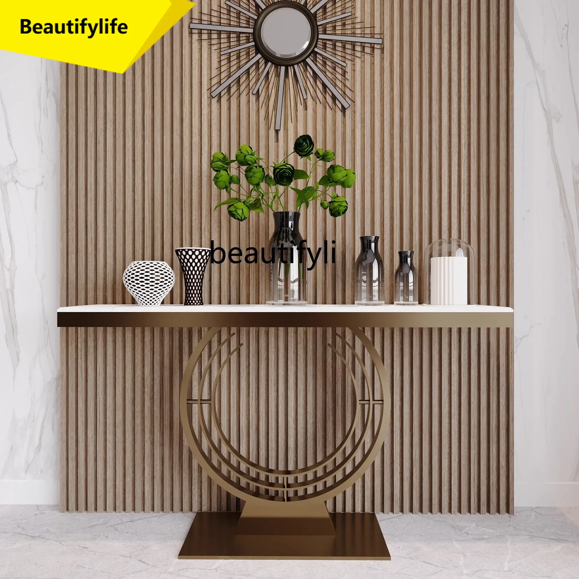 

LL A57 Light luxury rock slab creative entrance table entry living room stainless steel entrance table simple, decorative cabin