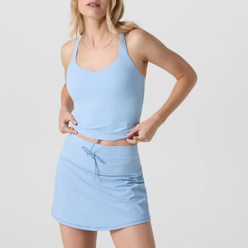 

Jenny&dave Fitness Clothes, Two Yoga Short Skirts, Elastic Waist Cinching Sports Tennis Skirt, Adjustable Sports Vest For Women