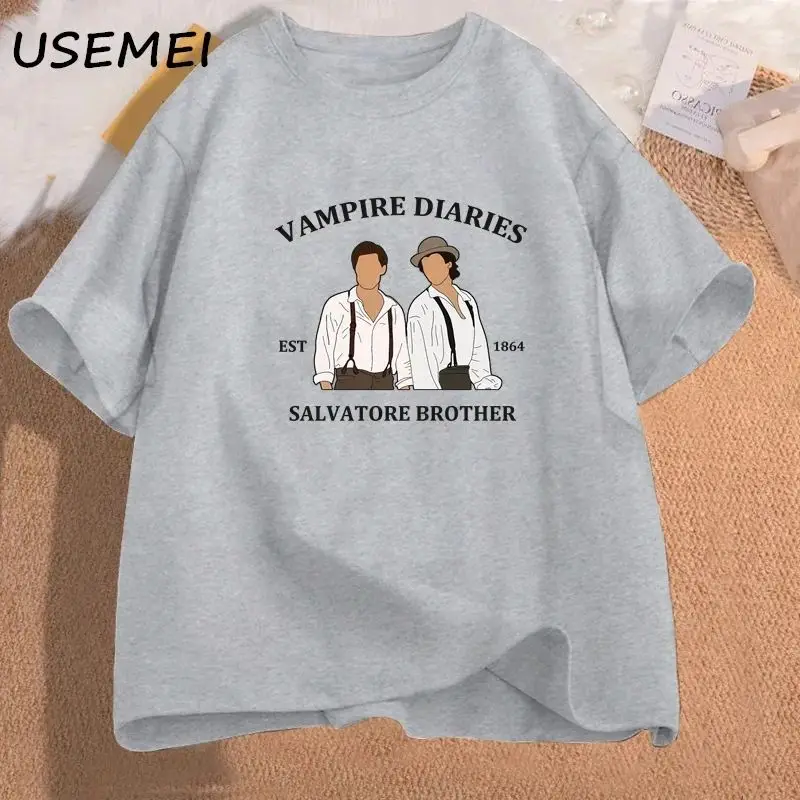 The Vampire Diaries T-shirts for Women Mystic Falls Virginia Salvatore Brother 1864 T Shirt Fall Damon Women Clothing Streetwear