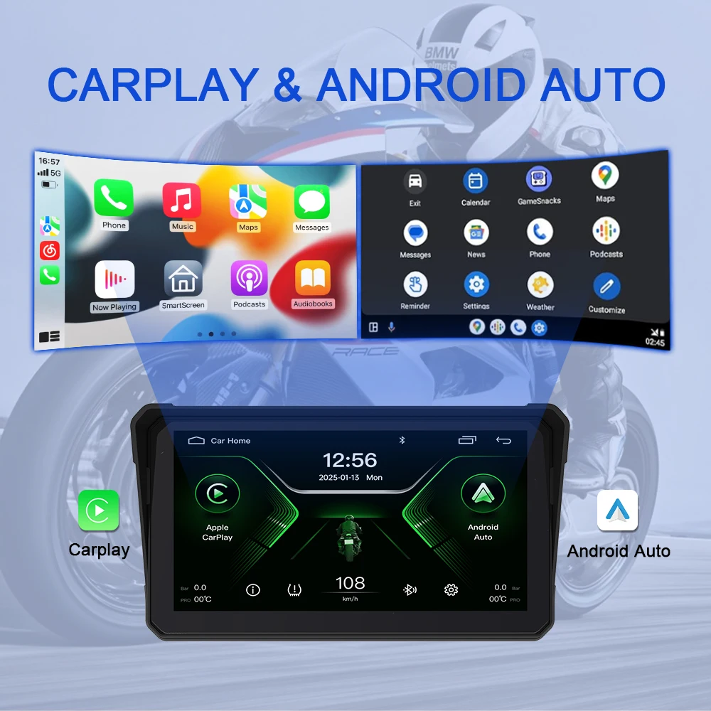 

Универсальный 7-дюймовый Carplay мотоцикл Airplay экран портативный мотомонитор IPX8 с TPMS