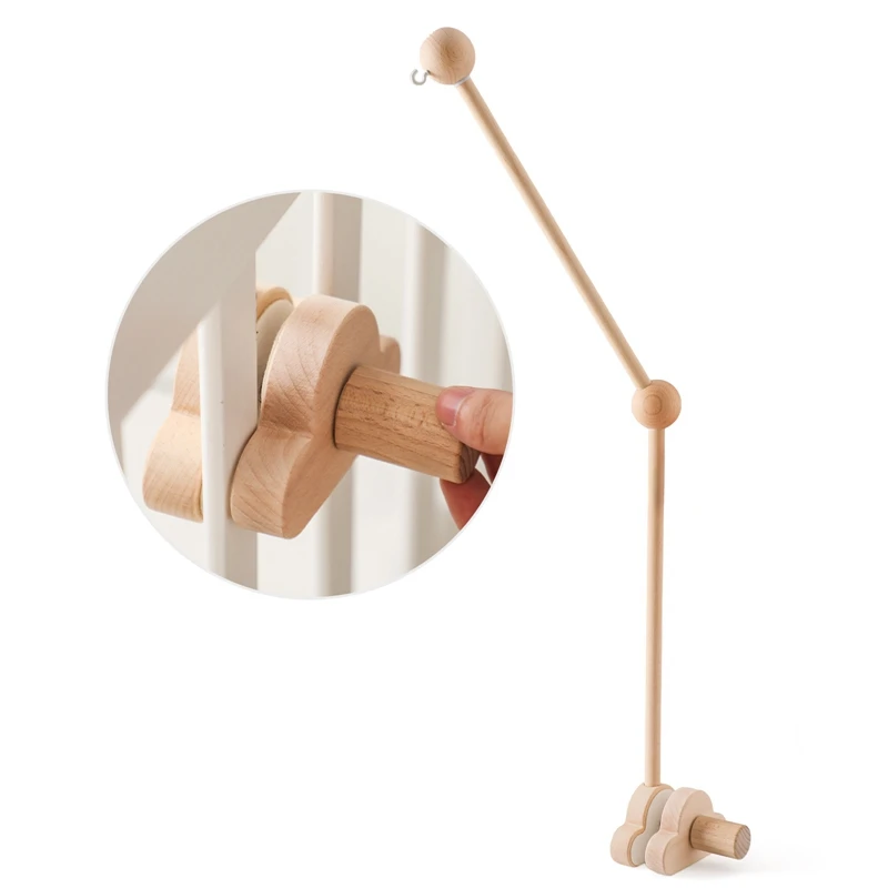 Baby Wooden Bed Bell Bracket Mobile Hanging Rattles Toy Hanger Cloud Shape Baby Crib Mobile Bed Bell Toy Holder Arm Bracket Gift