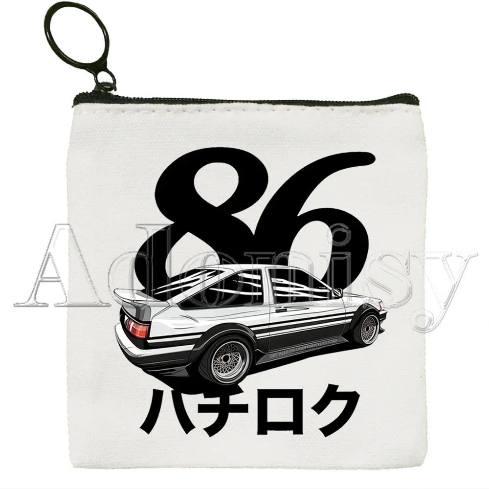 Fujiwara Canvas Coin Purse Collection, Deriva AE86 Initial D 90s, Carteira pequena, Saco chave com zíper, Presente de mão