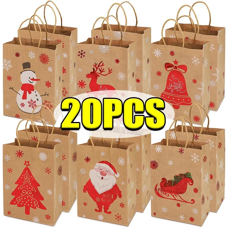 20/1PCS Christmas Kraft Paper Bags Santa Claus Snowman Candy Cookie Packaging Bag Gift Packaging Pouch Party Home Decor Supplies