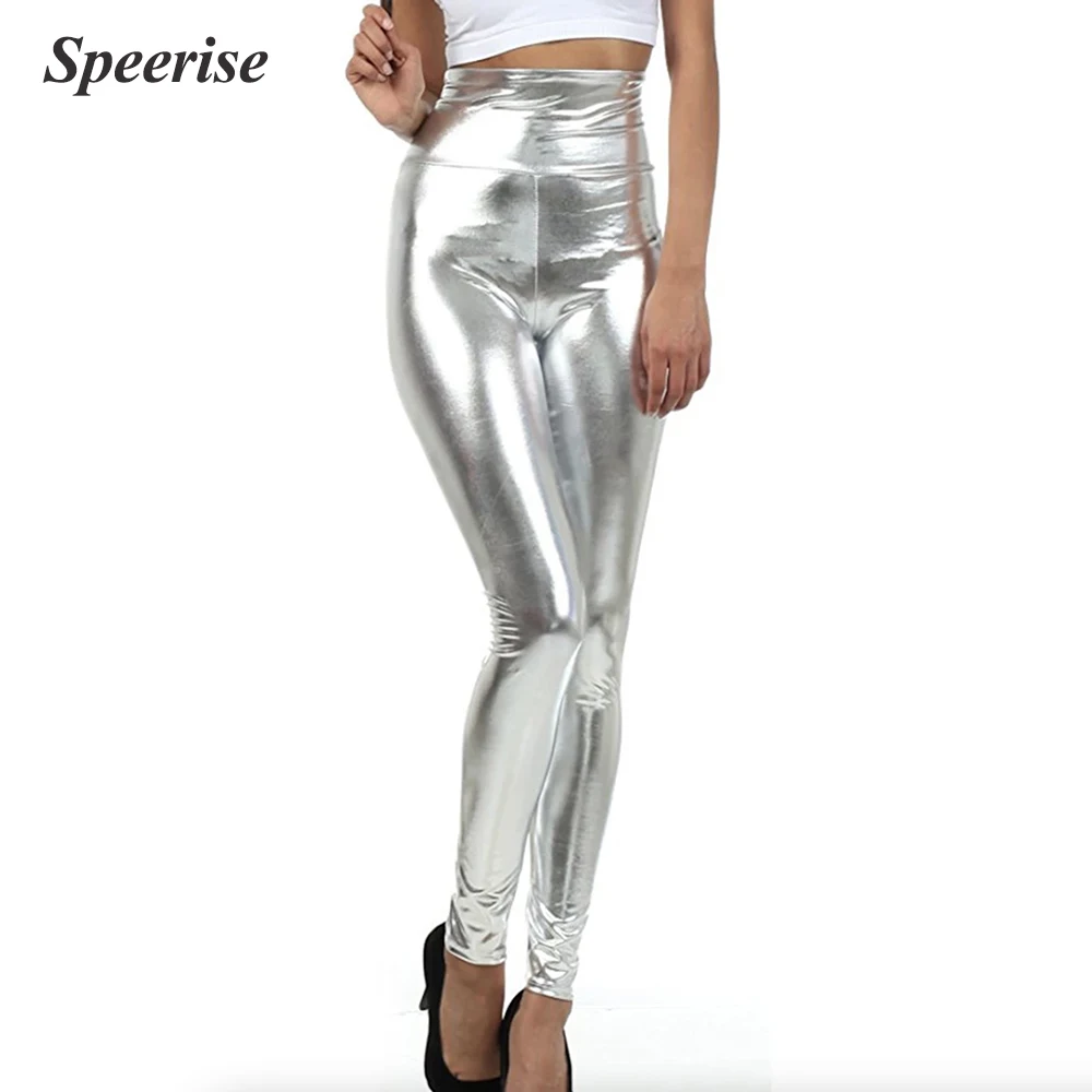 Women's Wet Look Leggings Shiny Glossy Metallic Sexy Pole Dance Costume High Waist Tights Lady Dance Pant Slim Ankle-length