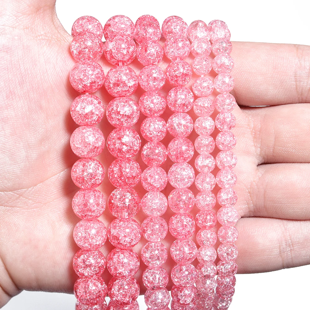 1 Strand Explosive Crystal Beads Round Loose Beads Pink Cracked Popcorn Crystal Beads Necklace Bracelet Diy Jewelry  Accessories