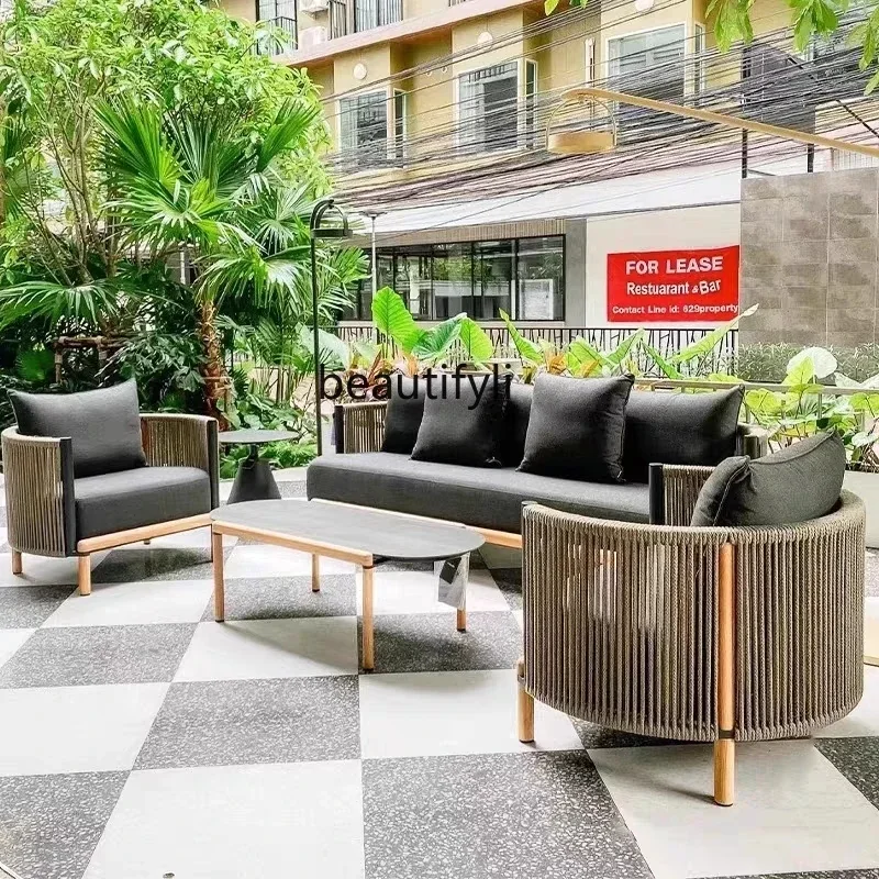 

Nordic outdoor rattan leisure sofa courtyard garden open-air balcony leisure anti-corrosion solid wood rattan chair furnitureQ