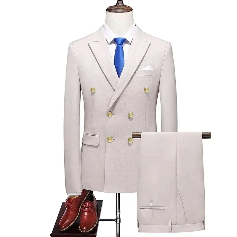 2023 Fashion New One Piece Suit Sets / Men Slim Fit Double Breasted Dress Blazers Jacket Coat Pants Trousers 2 Pcs Set