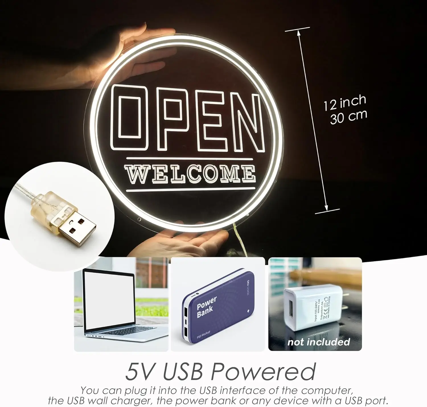 Neon Open Welcome Signs for Business USB Dimmable Neon Light for Coffee Bar Retail Store Shop Mexican Fiesta Taco Party Decor