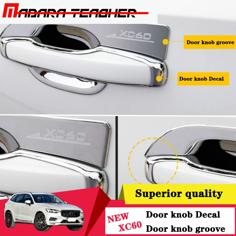 For Volvo XC60 XC90 S90 V90 CC 2018 Car Out Door Knob Decals Decal Chrome ABS Exterior Door Handle Bar Frame Cover Trim Groove