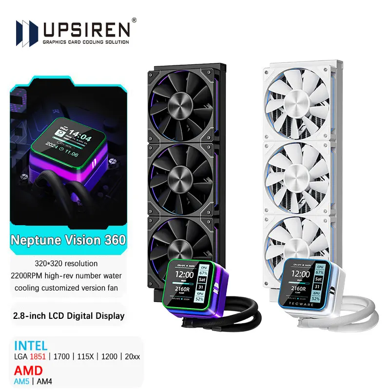 

UPSIREN Neptune Vision 360 мм универсальное водяное охлаждение 2,8-дюймовый ЖК-цифровой дисплей с поддержкой LGA1851/1700/115X AMD AM5/AM4