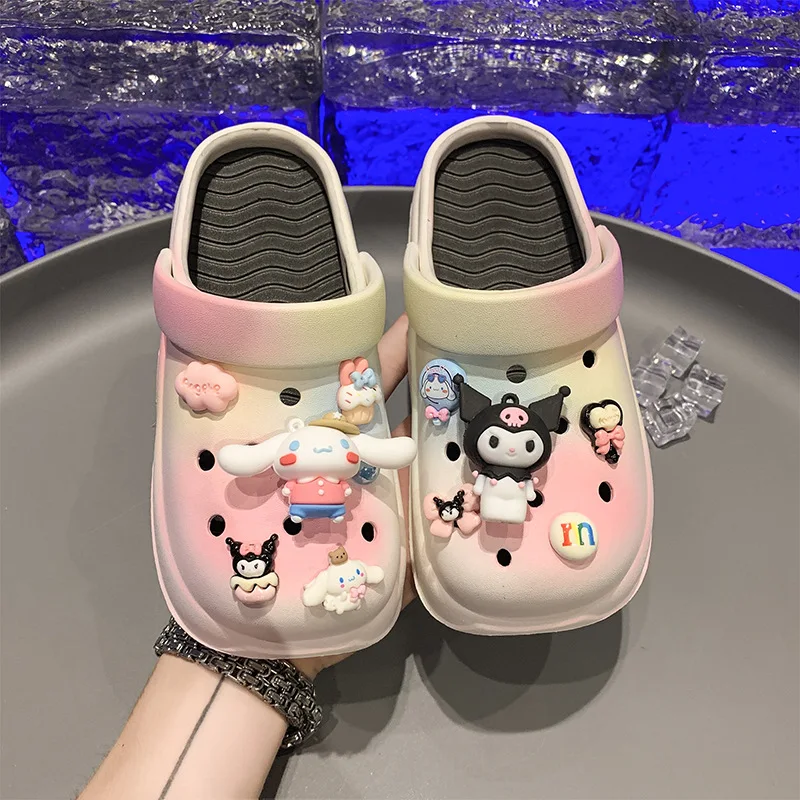 New Kuromi Children's Cave Shoes 2024 New Summer Cute Flying Dopamine Baotou Beach Shoes for Middle and Large Children