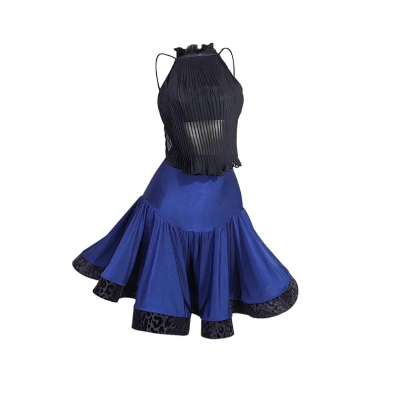 Vestido de dança latina para mulheres, tops plissados, saia de lótus, dancewear de salão, samba, rumba, performance feminina, ALW58