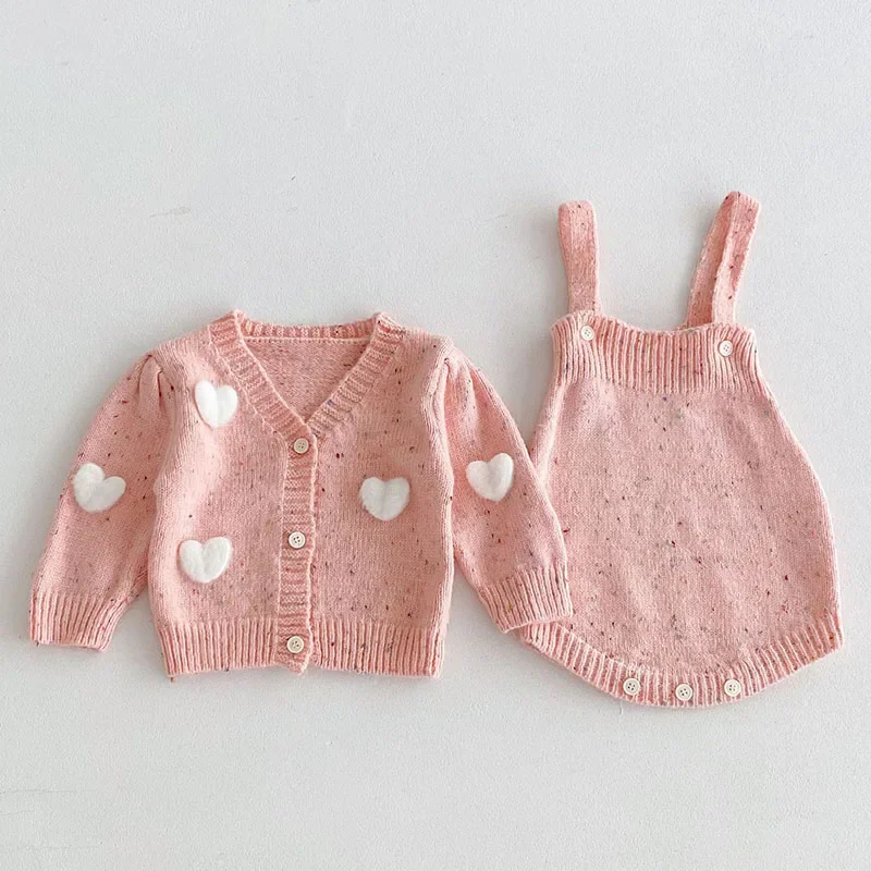 2024 New Autumn 0-24M Infant Baby Girl Knitted Clothing Set Long Sleeved Knitted Cardigan+Jumpsuit Children Knitted Clothes Suit