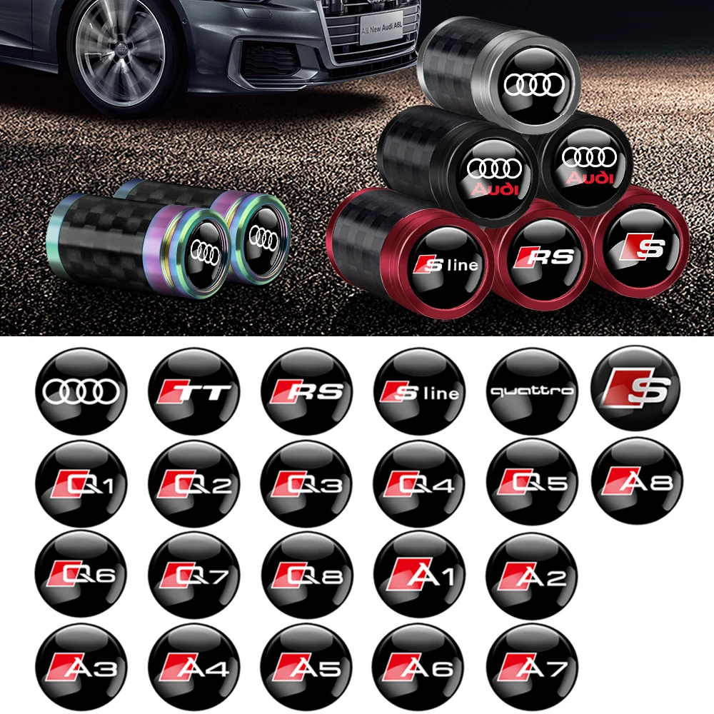 Carbon Fiber Car Tyre Valve Cap Wheel Tire Air Stem Cover For Audi Sline S RS TT A3 8P S3 A4 B8 B6 A6 C6 C5 C7 A5 Q3 A1 A2 A7 A8