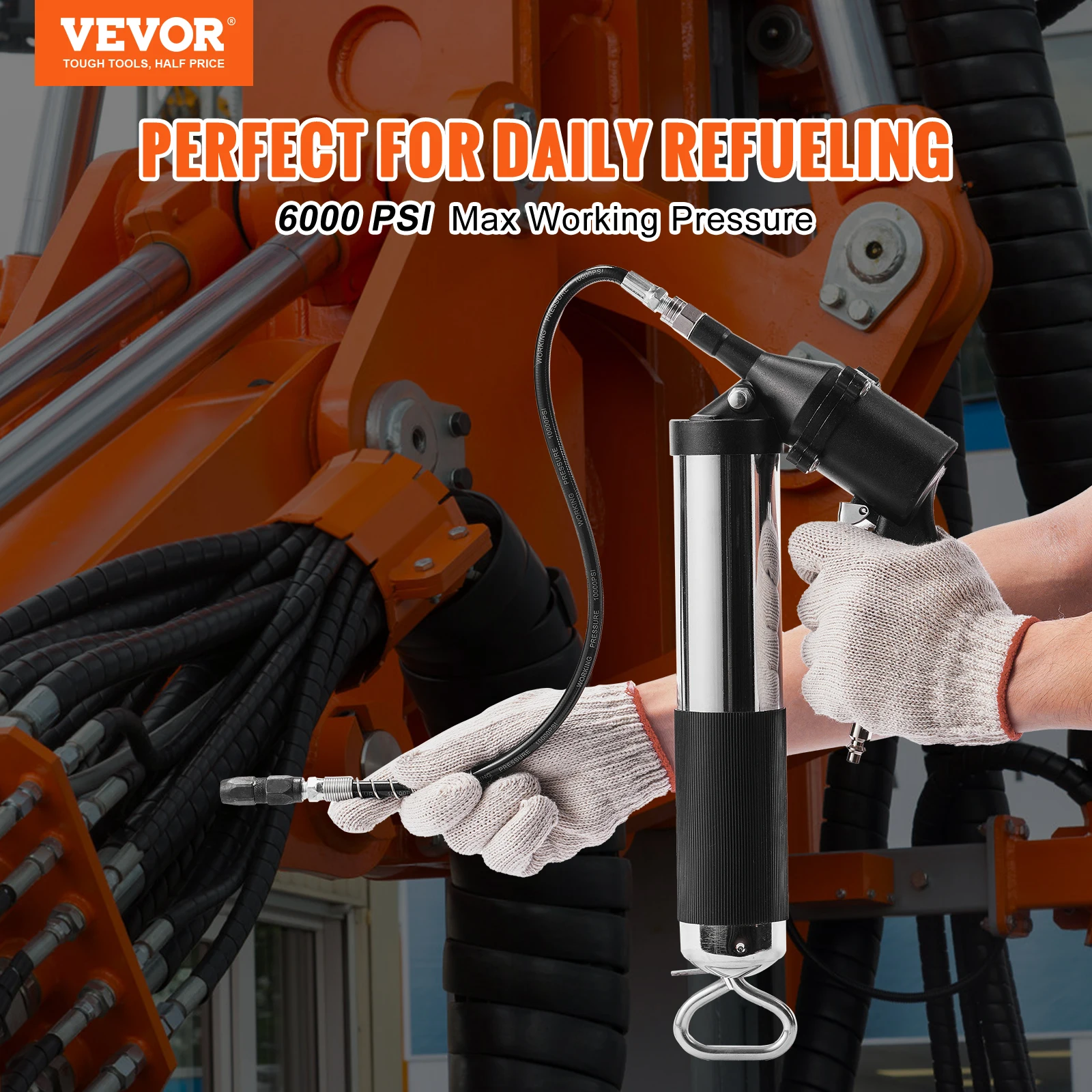 VEVOR 6000 PSI Oil Grease Gun Pistol Grip Heavy Duty Manual Rigid 400CC Capacity with Flexible Hose For Cars SUV Truck Excavator