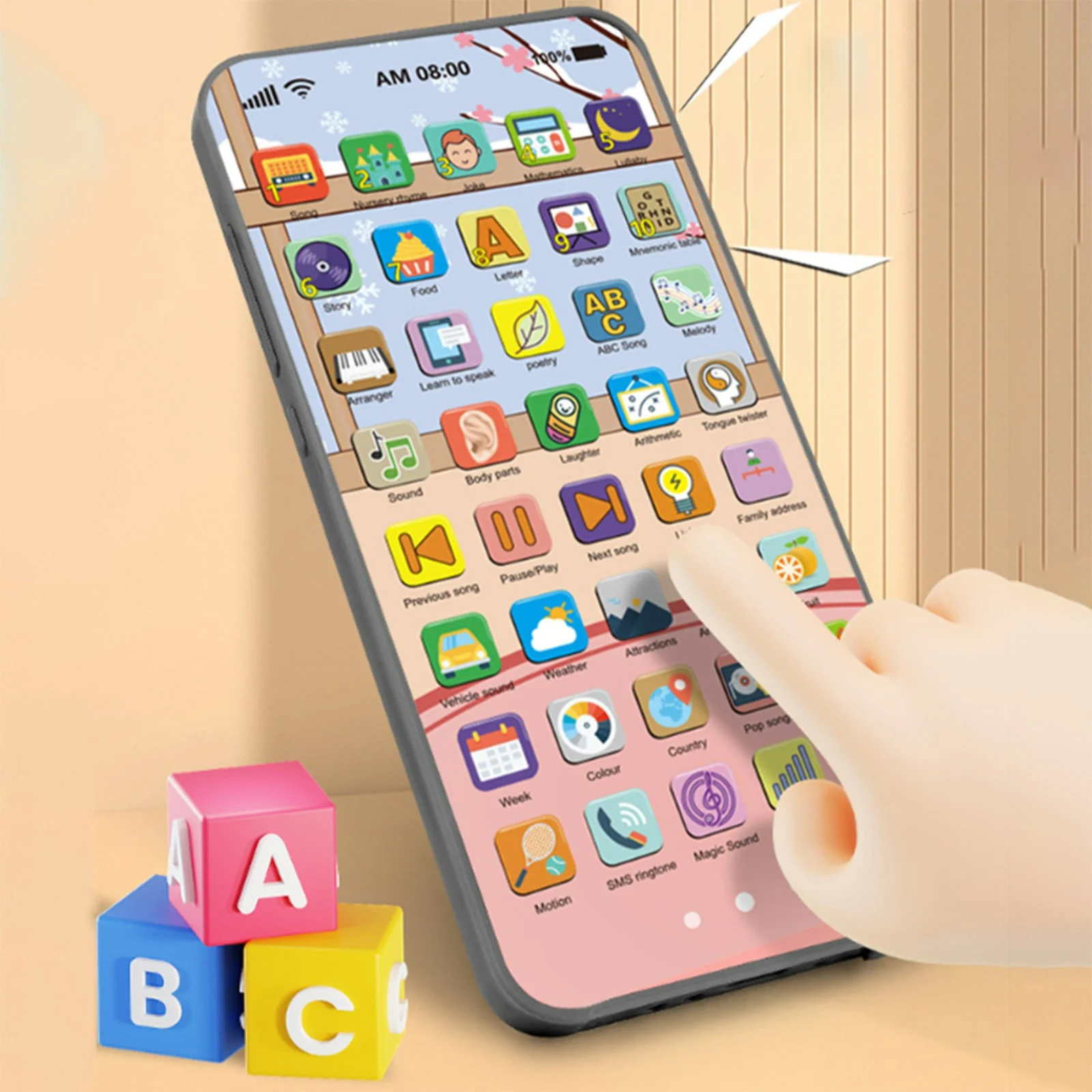 Games for Toddlers 3-4 Years Old Toy Learning Play Touchscreen Cell Phone Multifunctional Wooden Letter Board for Toddler