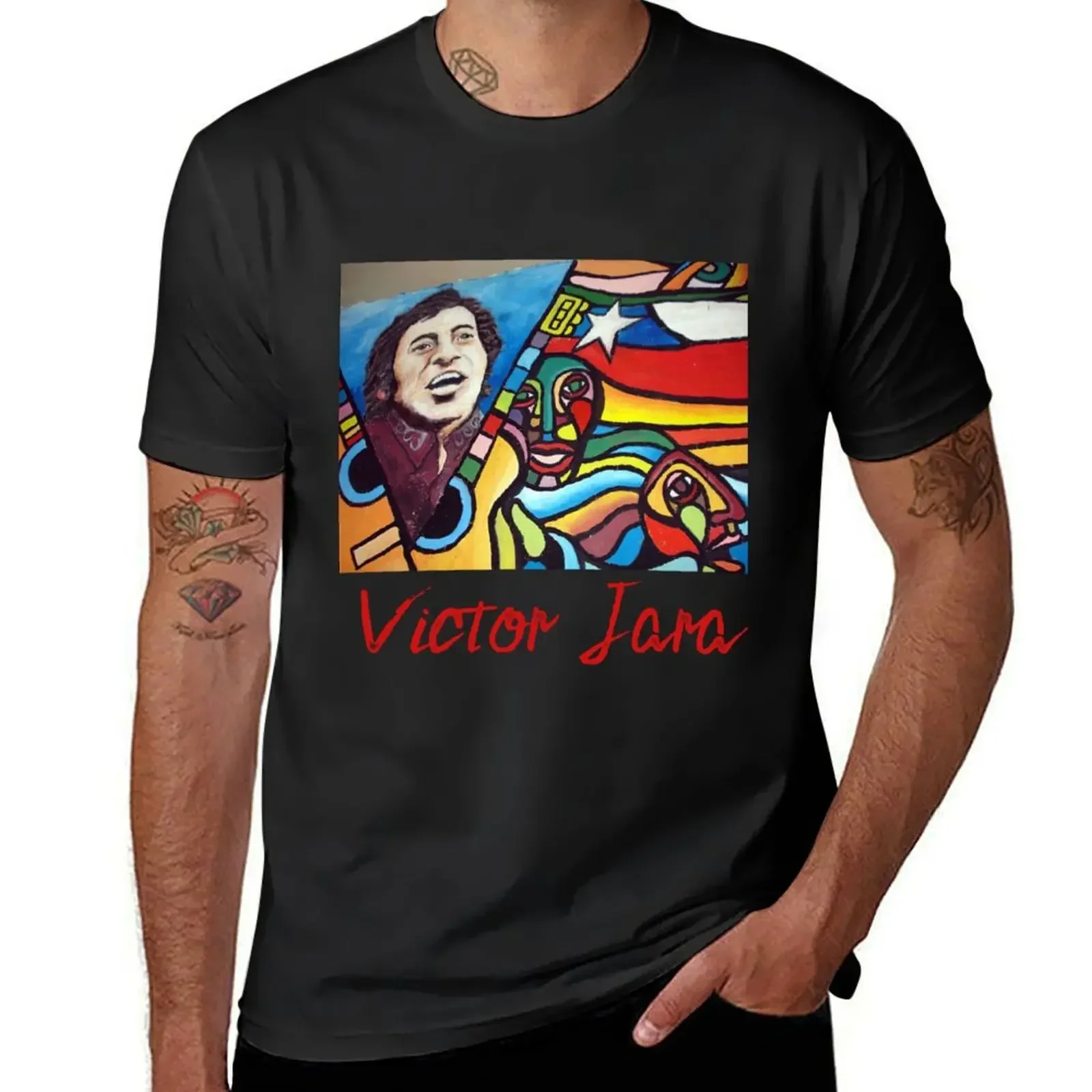 

Victor Jara (Chile) Mural T-Shirt cute tops oversized boys whites heavyweight t shirts for men