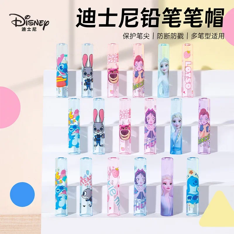 

6pcs Cartoon Stitch Pen Cap Cute Disney Princess Plastic Pen Cover Pencil Extender Set 6 School Supplies Children's Stationery