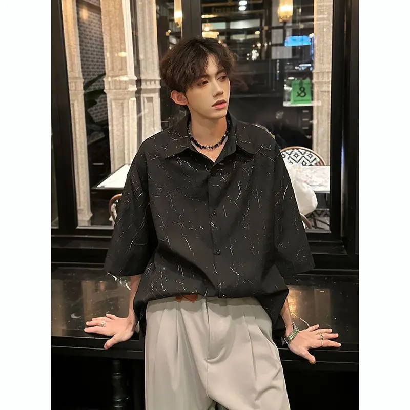 Nowa letnia koszula z krótkim rękawem męska luźna pięciominutowa koszula