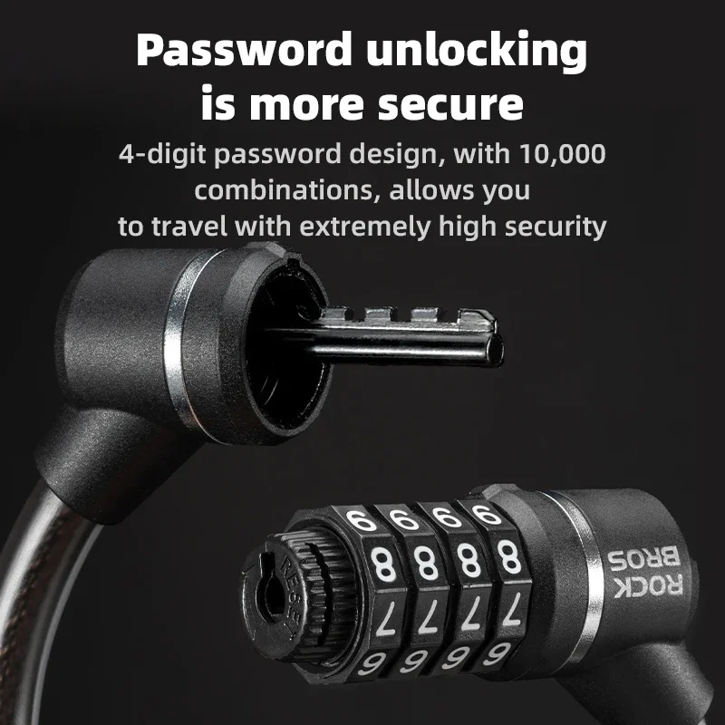 ROCKBROS Portable Bicycle Lock Ultra-Light Steel Cable Bike Lock 4-Digit Password PVC Waterproof  Steel Password Lock MTB Road
