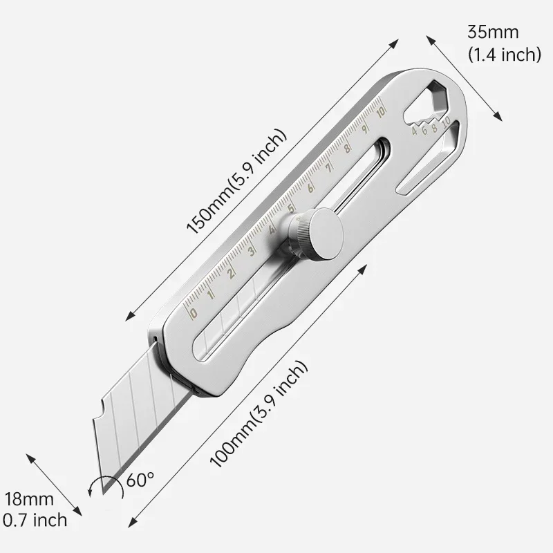 Professional Sharp Durable Craft Cutting Tools, Utility Knife, Aluminum Alloy Box Cutter, Letter Opener, 4 in 1, 18mm