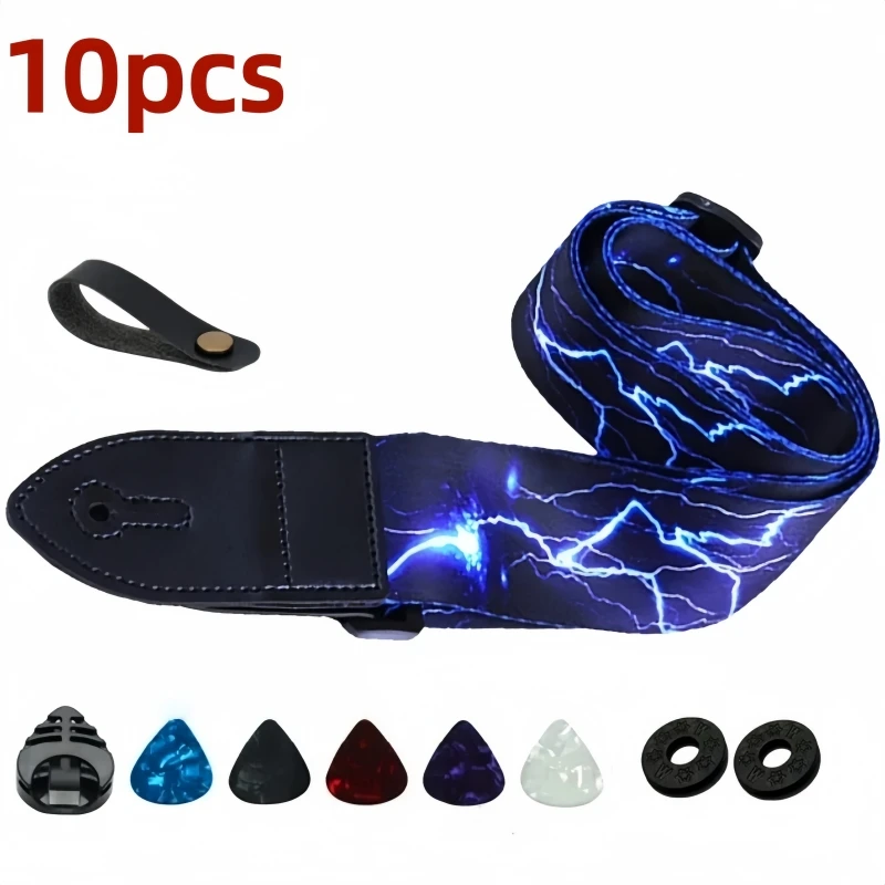 Miwayer 10pcs Guitar Strap for Electric and Acoustic Bass, Comes with 5 Picks, 1 Hold, 2 Washers – Perfect Gift for Guitarists