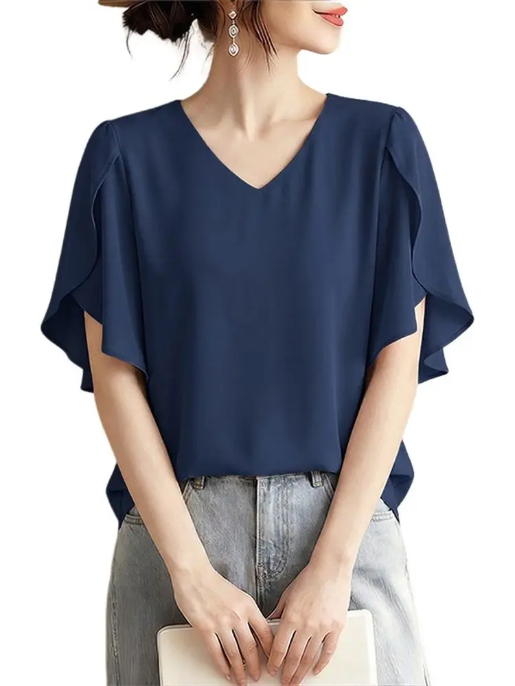 2026 ZANZEA Women Summer Solid Color Blouse Office Shirt Casual Elegant V Neck Petal Sleeve Tops Tunic Femme Holiday Blusas