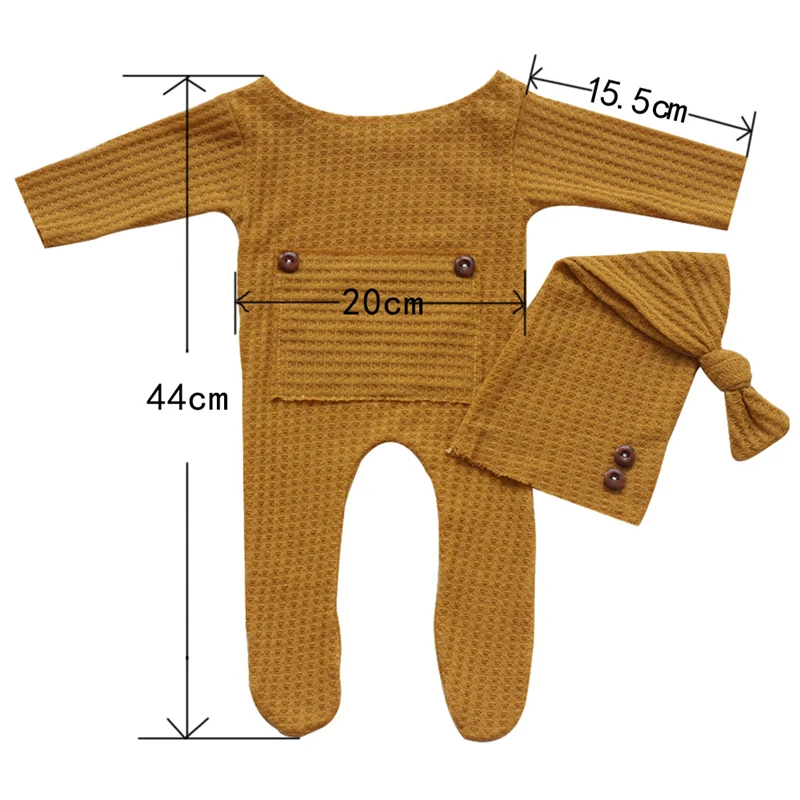 Newborn Boy Photo Props Knitting Clothes Girl Baby Boy Jumpsuit Knot Hat Set Infants Photo Shooting Bodysuit Beanies