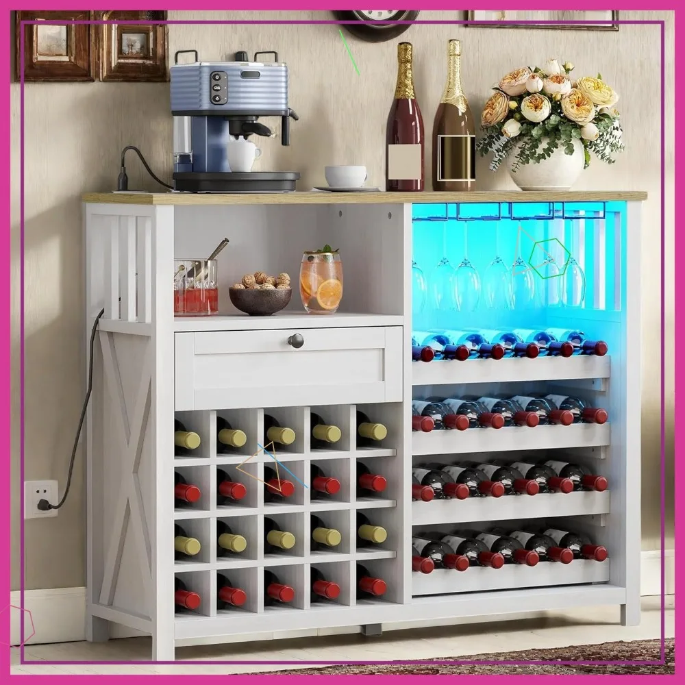 전원 콘센트가 있는 LED 와인 바 캐비닛, 수납 선반이 있는 커피 스테이션, 다이닝룸용 독립형 주방 뷔페