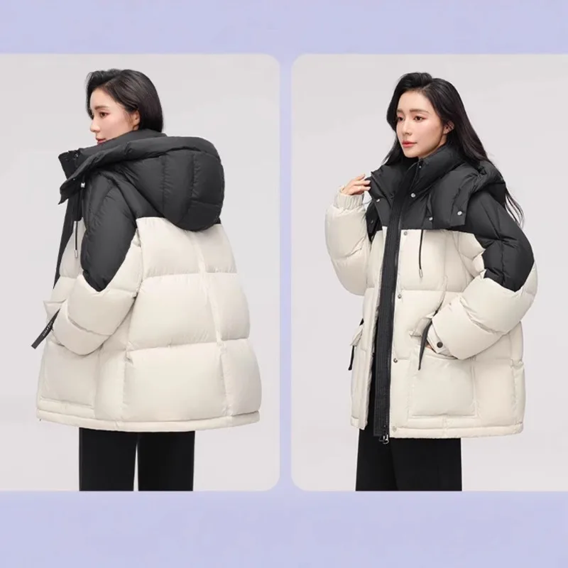 Women Winter New Down Cotton Jacket Short Fashion Korean Thickened Niche Colorblocking Hooded Jacket Cotton Jacket Winter