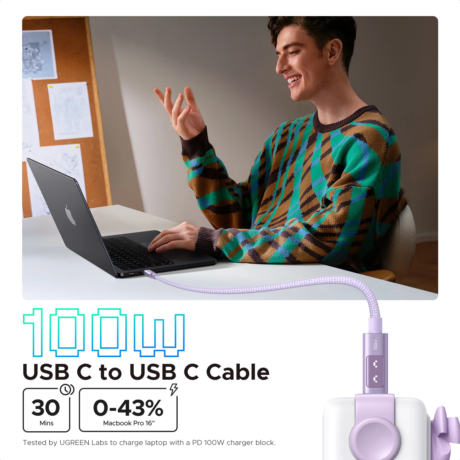 UGREEN Multicolor 100W 60W USB C Cable PD Quick Charge 3.0 4.0 Type C to C Charger Cord for Laptop iPhone 17 Samsung S25 Xiaomi