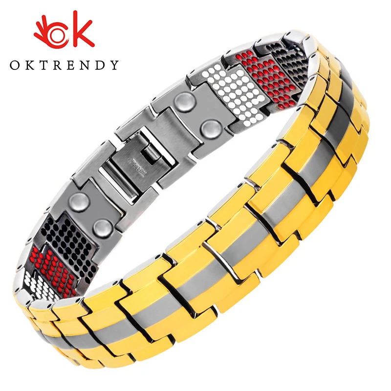 OKtrendy Men's 100% Pure Titanium Magnetic Bracelet For Women 4in1 Magnets Negative Ions Germanium Health Bracelets Wristband