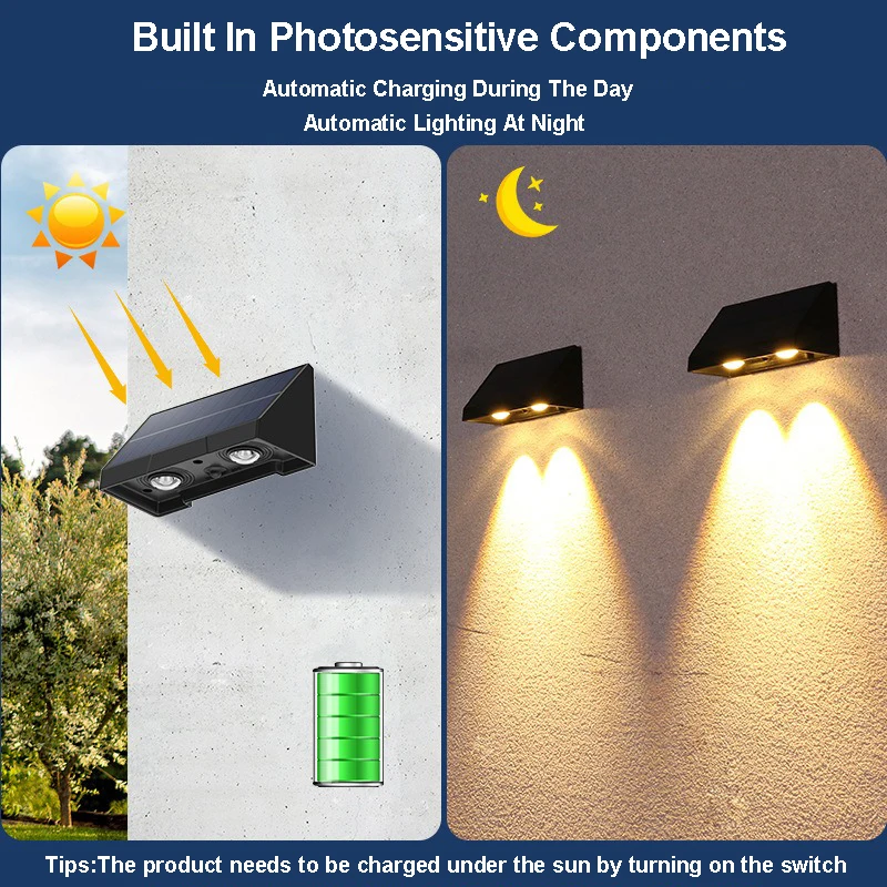 1 pz lampada da parete solare da giardino illuminazione esterna impermeabile luce calda atmosfera villa decorazione del cortile per terrazza o portico