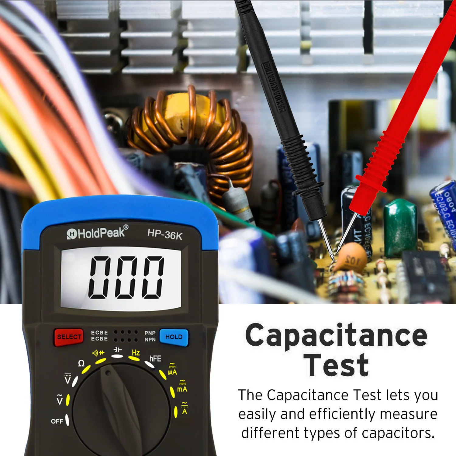 HoldPeak HP-36K Backlight Digital Multimeter AC/DC Voltmeter Ohm Capacitance Freq Tester REL Data Hold Auto Range 3999 Counts