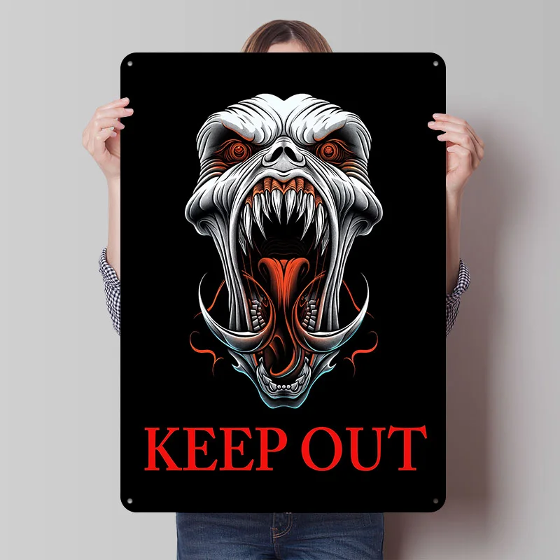 Monster Skull Keep Out Printed Poster Customized Retro Wall Art Vintage Metal Tin Signs for Home Bedroom Decoration Gaming House